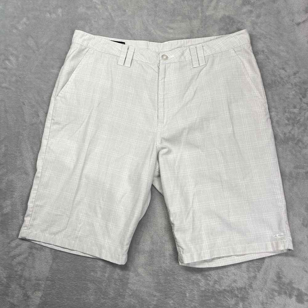 O'Neill Shorts Mens 36 Light Gray Self Plaid Golf Chino Performance Relaxed Fit